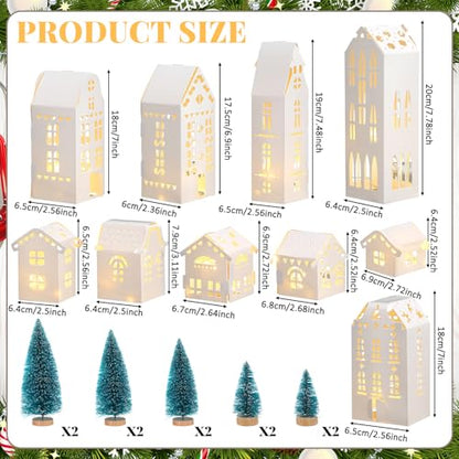 Chunful 20 Pack Christmas Village Houses Set with Light Paper Buildings