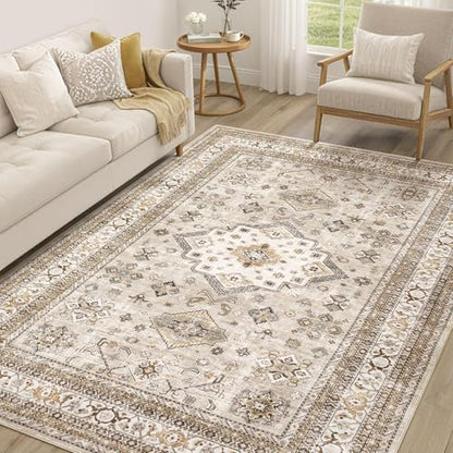 cotiled 7x9 Area Rug for Living Room, Washable, Traditional, Beige - color: Beige, size: 7' x 9' (Rectangular)