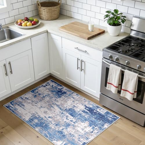 RELEANY Washable 3'x4' Abstract Area Rug for Living Room Blue Gray - color: Blue/Gray, size: 3' x 4' (Rectangular)