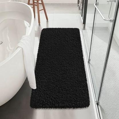 Bathroom Runner Rug 48"x24", Non Slip Fluffy Long Bath Mat, Black - color: Black, size: 48" x 24" (Rectangular)