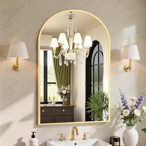 Sweetcrispy 24"x 36" Arched Gold Bathroom Mirrors for Wall - color: Gold, size: 36"L x 24"W