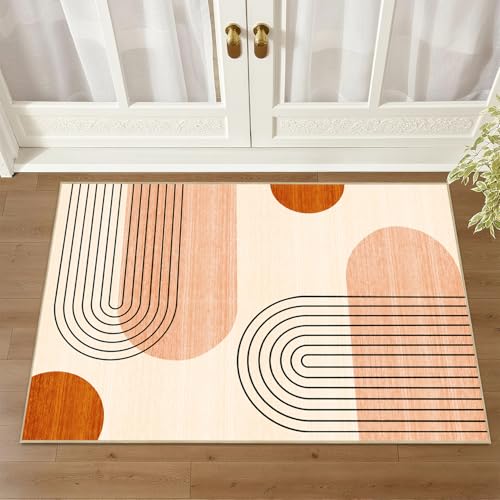 Boho Rug 2x3 for Entryway Indoor Mat, Mid Century Modern Rugs Machine Washable Geometric Entrance Rug Non-Slip Printed Low-Pile Entry Floor Carpet Doormat for Kitchen Bedroom Bathroom Laundry, Orange - color: Boho, size: 2'x3'