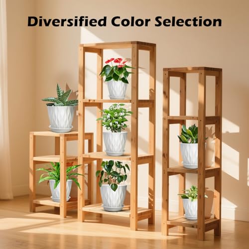 GARDIFE 7 Pack Plant Pots 4-7 inch with Drainage Holes and Tray, White - color: White