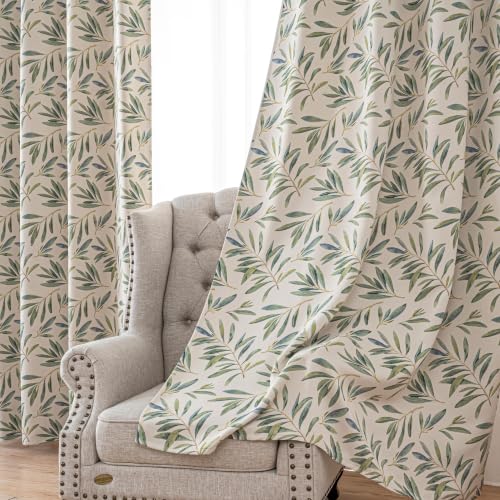Green Botanical Leaf Blackout Curtains 54 Inch Length - color: Green Botanical Leaf, size: 52"W x 54"L (Pack of 2)