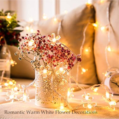 33ft 100 LED Plug in Glow Warm Fairy Flower String Lights Christmas Decor - color: Warm White