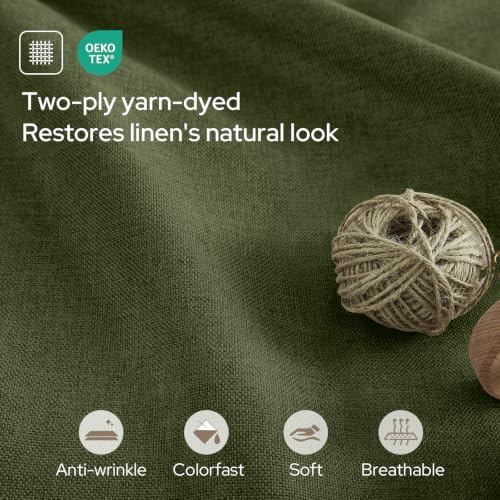 HOMEIDEAS 100% Blackout Olive Green Faux Linen Curtains 63''L 2 Panels - color: Olive Green, size: 52"W x 63"L (Pack of 2)