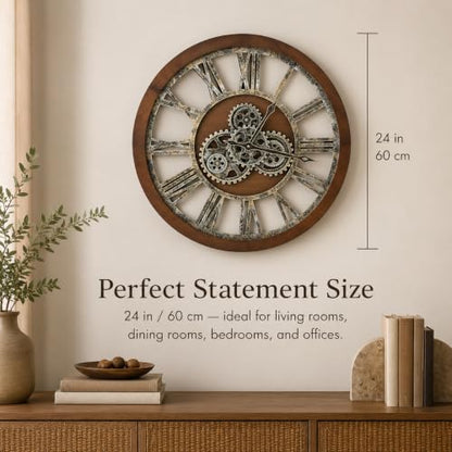 The B-Style Large Wall Clock 24 inch Drak Brown and Bronze - color: Drak Brown and Bronze, size: 24 inch (60 cm)