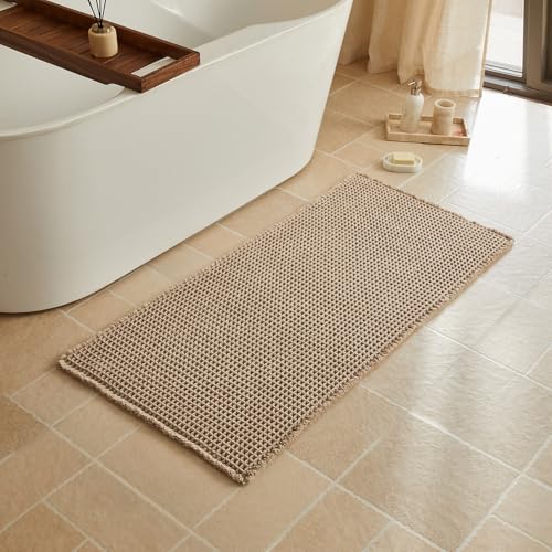 Triohero Waffle Bath Mat, Boho Bathroom Rugs Non Slip, 24x48 Beige - color: Beige, size: 2' X 4' (Rectangular)