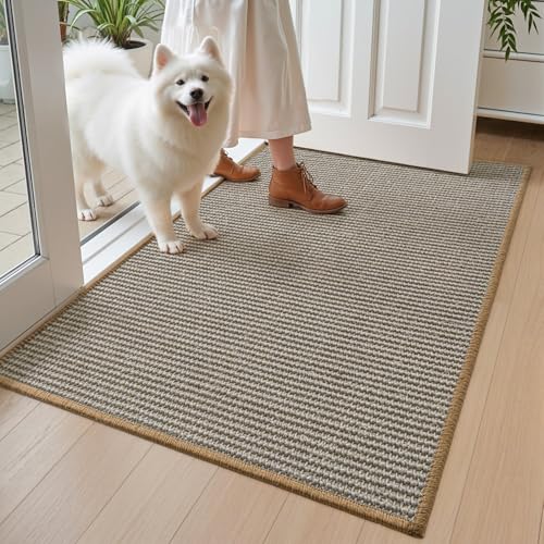 DEXI Jute Entryway Indoor Door Mat 32x48, Non-Slip Sisal Rug, Natural/Grey - color: Natural/Grey, size: 2'8" x 4' (Rectangular)