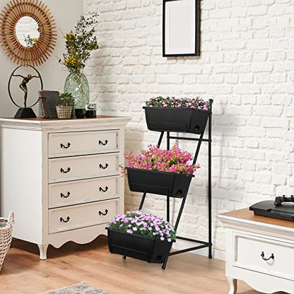 Vertical Raised Garden Bed 3 Tier Elevated Garden Planters Stand Up Garden Planter Box with Drainage Holes for Outdoor Indoor Plants Herbs Flowers Vegetables Black - color: Black