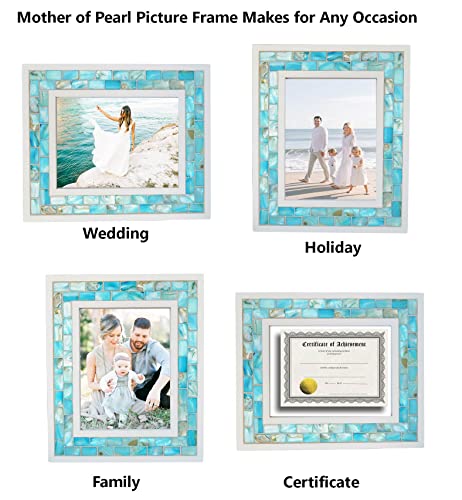 Mother of Pearl Beach Picture Frame 4x6, Blue | Natural Pearl,Turquoise Tabletop or Wall Hanging, Mosaic Glass Photo Frame, 1pc - color: Blue, size: 4x6 Inch