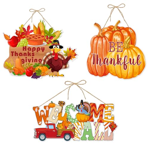 Fall Thanksgiving Home Front Door Hanger Decor - 3pcs Autumn Pumpkin Turkey Leaves Orange Paper Signs Banners, Baby Shower Birthday Wall Hanging Indoor Decorations Lasting Surprise - color: Thanksgiving Door Hanger