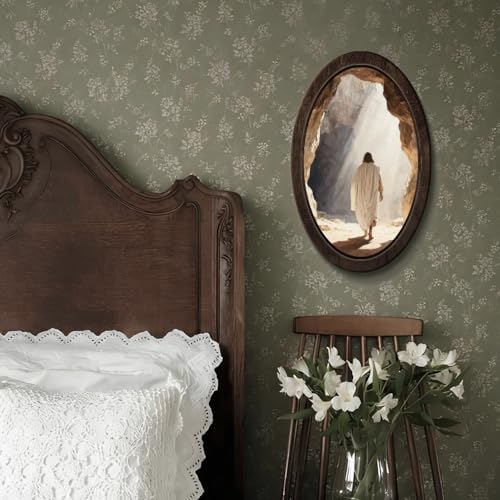 YZSLA Christian Wall Art Decor,Empty Tomb Easter Framed Oval Wall Art - color: Jesus-3