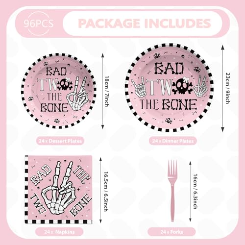 Grencian 96 Pcs Bad Two The Bone Party Decorations for Girls, Serves 24 - style: Pink Bad Two The Bone