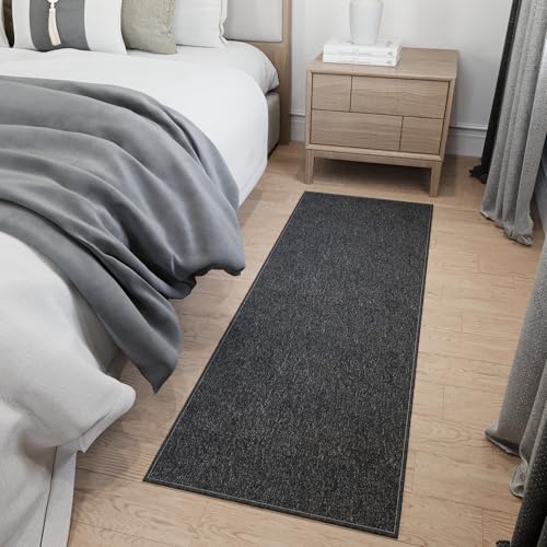 Ottomanson Door Mat Indoor Entryway Runner Rug – Non-Slip Durable Low-Pile Runner with Stain-Resistant Surface, 20" x 59", Black - color: Black