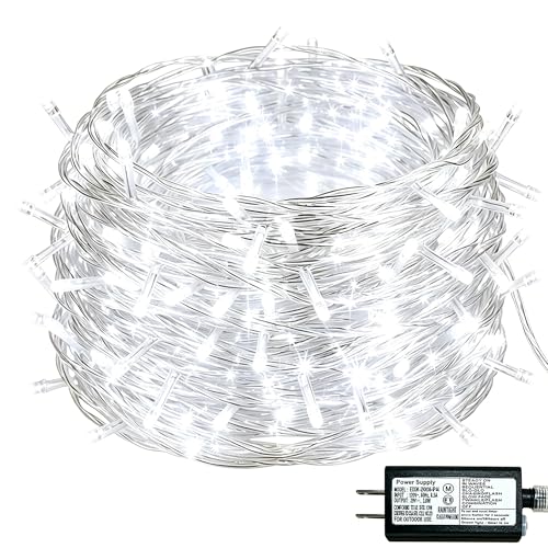 White Christmas Lights - 100 LED 33ft String Lights for Bedroom Indoor, 8 Modes Fairy Twinkle Lights Plug in, Waterproof Outdoor Hanging Lights for Room, Xmas Tree, Garden & Party Decor - color: White
