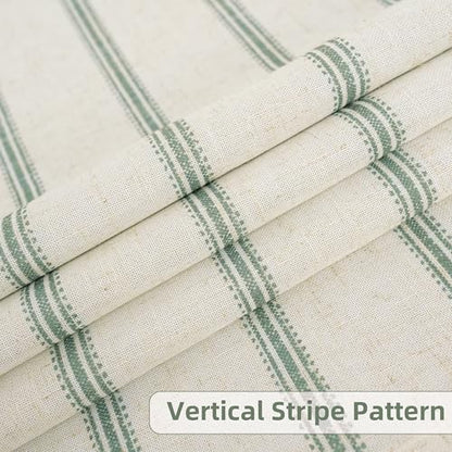 DriftAway Farmhouse Linen Blackout Curtains, Striped, Loden Green - color: G Loden Green Stripe, size: 52"W x 45"L (Pack of 2)