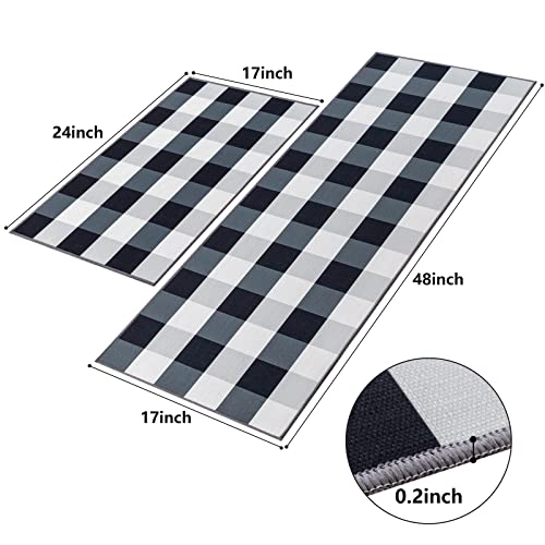 Carvapet Washable 17"x48"+17"x24" Kitchen Rug Set - color: Black & White Buffalo