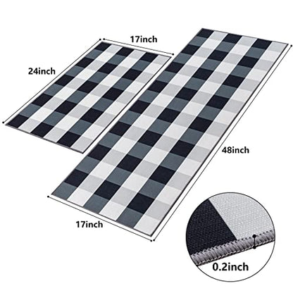 Carvapet Washable 17"x48"+17"x24" Kitchen Rug Set - color: Black & White Buffalo