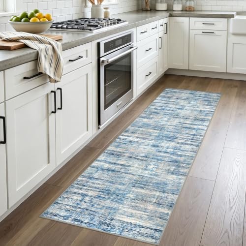 KOZYFLY Modern Washable Rug Runner 2x7 Hallway Runner Rug Blue Beige - color: Blue Beige, size: 2' x 7' (Runner)
