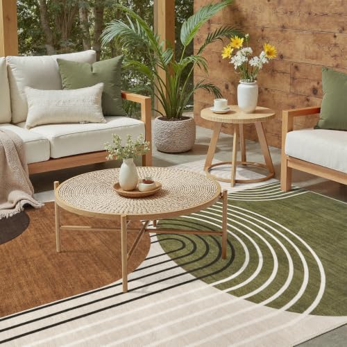 DCX Abstract Washable 4x6 Rug, Non Slip Low Pile Rug, Green and Brown - color: Green & Brown, size: 4' x 6' (Rectangular)