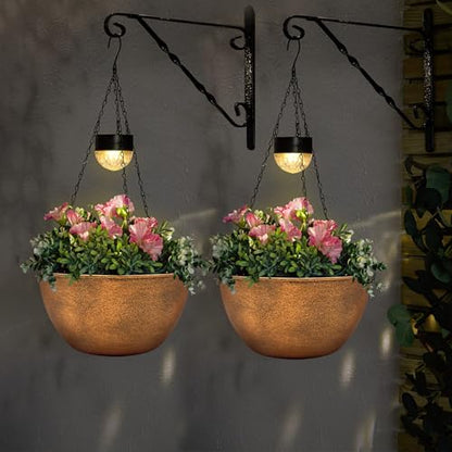 BAYN 2 Packs Solar Hanging Basket Planters for Plants Outdoor - color: Bronze