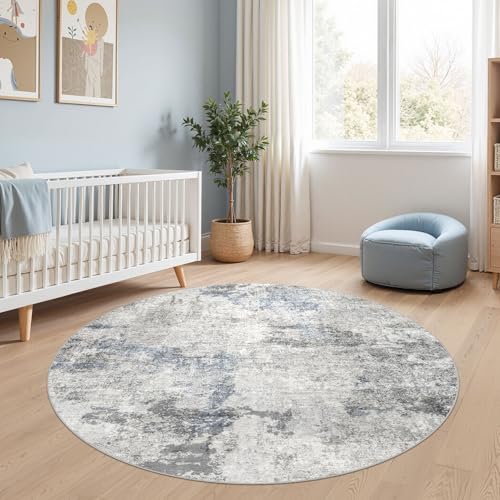 DMOYEST 5ft Round Area Rug for Living Room Washable Non Slip Circle Rug - color: Grey Blue, size: 5' (Round)
