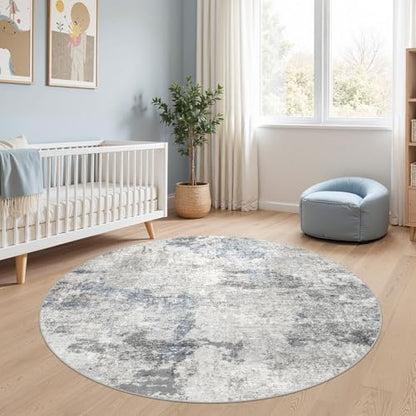 DMOYEST 5ft Round Area Rug for Living Room Washable Non Slip Circle Rug - color: Grey Blue, size: 5' (Round)
