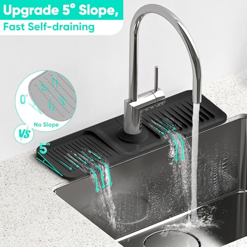 17.7'' Faucet Mat for Kitchen Sink Splash Guard Drain Mat Behind Faucet - color: Black, size: 17.7" x 5.5"