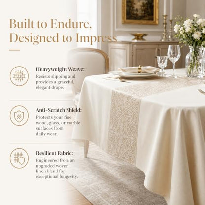 Rectangle Linen Tablecloth Luxury Totem Spillproof Cloth, 55x70 Inch - color: Beige Nel, size: 55"x70"fits 4-6 seats (table length 46"-52")