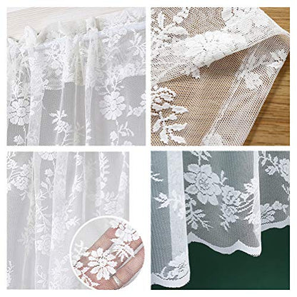 Rod Pocket Lace Sheer Curtains - White Mesh Room Divider, 48 Inch Long Embroidery Floral Voile Cafe Curtains - color: Lace, size: 48"W x 60"L (Pack of 1)