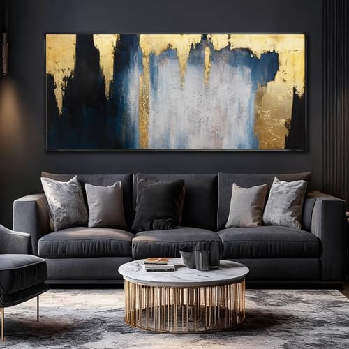 WINKAILIN Extra Large Modern Blue Gold Wall Art for Living Room 32x70 Inch - color: Blue and Gold, size: 70"L x 32"W