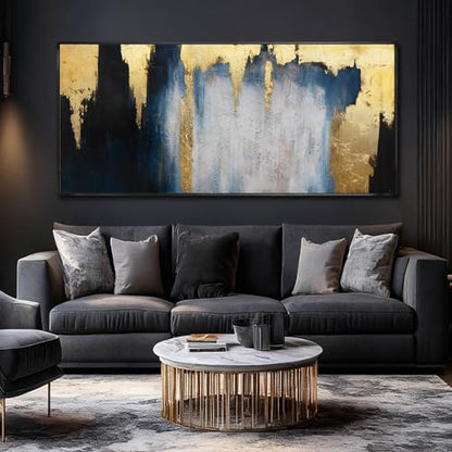 WINKAILIN Extra Large Modern Blue Gold Wall Art for Living Room 32x70 Inch - color: Blue and Gold, size: 70"L x 32"W
