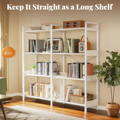 Huuger 4 Tier Bookshelf with 8 Open Shelves and Raised Baffle, White - color: White, size: 4 Tier