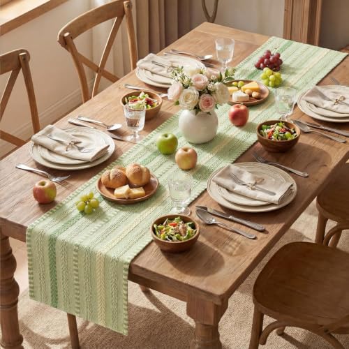 Artoid Mode Sage Green Farmhouse Stripe Braided Table Runner 12x72 Inch - color: Sage Green, size: 12" x 72", Table Runner