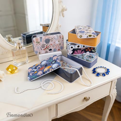 Framendino, 5 Pack Mini Metal Tinplate Boxes Empty Trinket Jewelry Coin Flower Rectangular Tin for Bead Storage Case Containers (Floral) - color: Flower 2