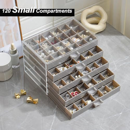 YUFONG Earring Storage Box Organizer 5 Drawers with 120 Small Compartments - color: Gray
