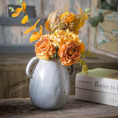Tanvecle Gray Ceramic Vase with Handles, 7" Modern Farmhouse Decor - color: Gray
