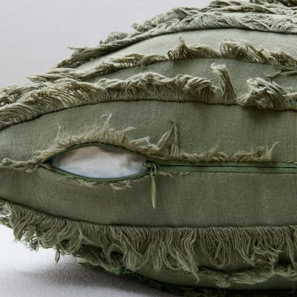 MIULEE Boho Linen Striped Throw Pillow Covers 20x20, Dark Olive Green - color: Dark Olive Green, size: 20" x 20" (Pack of 2)
