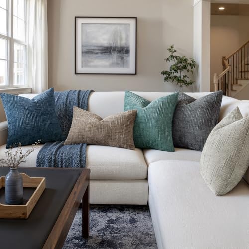 MIULEE Chenille Textured Throw Pillow Covers Dark Grey 18x18 Set of 2 - color: Dark Grey, size: 18" x 18" (Pack of 2)