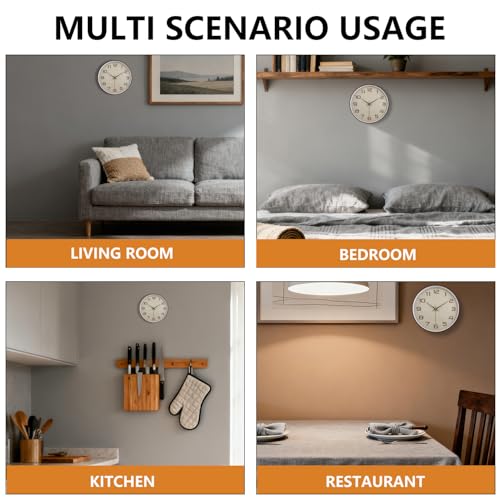 Woodgrain Wall Clocks Battery Operated 12 Inch with Linen Texture Face, Large Number Silent Digital Wall Clock, Non Ticking Analog Clock for Bedroom Living Room Bathroom Kitchen Office,Brown - color: Mocha Brown White, size: 12 Inch