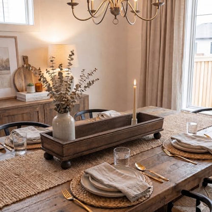 35.5 Inch Long Wooden Decorative Tray with Riser for Table Centerpiece