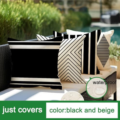 Outdoor Pillows Covers 16x16 Waterproof,Black and Beige Set of 4(No Insert) - color: Black and Beige, size: 16" x 16" (Pack of 4)
