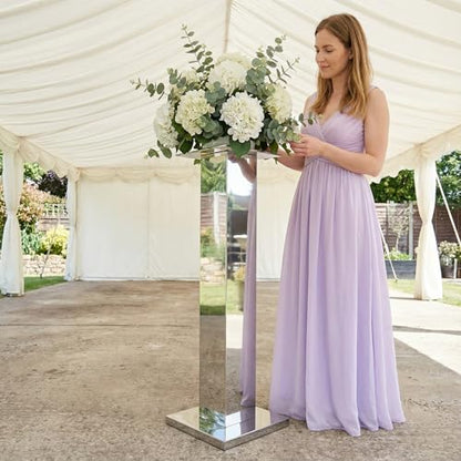 2PCS Tall Silver Vases for Centerpieces,31.5inch Stainless Steel Column Geometric Centerpieces Wedding Flower Stand Flower Floor Vase for Tables Wedding Anniversary - color: Silver