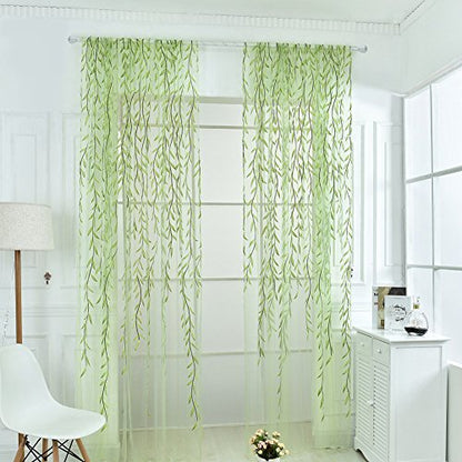 Ufurty 2pcs Willow Leaf Window Curtain Voile Tulle Vine Sheer Curtains - color: Green 2#, size: 39.4"W x 78.7"L (Pack of 2)