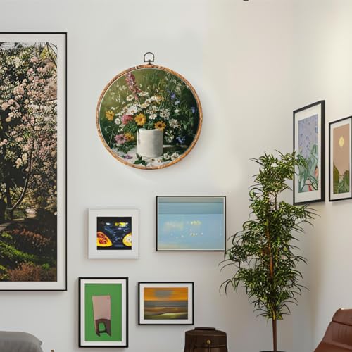 Funny Bathroom Wall Art Decor, Retro Dark Green Botanical Round Wall Art - color: flowers 0626