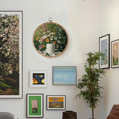Funny Bathroom Wall Art Decor, Retro Dark Green Botanical Round Wall Art - color: flowers 0626