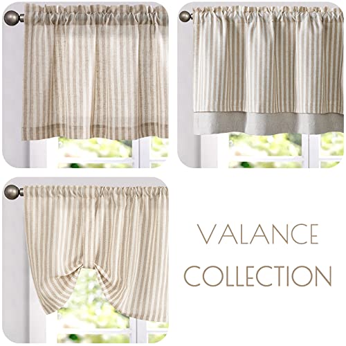 jinchan Stripe Linen Kitchen Valance Curtain, 50x16, 1 Panel, Taupe - color: Boxter Striped | Tan on Linen, size: 50"W x 16"L (Pack of 1)