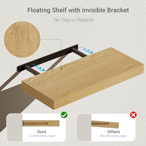 Vivelove Floating Shelves for Wall Mounted 16 inch Set of 2, Oak - color: Oak, size: 16”wx6.7”dx1.4”h