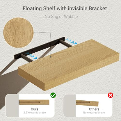 Vivelove Floating Shelves for Wall Mounted 16 inch Set of 2, Oak - color: Oak, size: 16”wx6.7”dx1.4”h